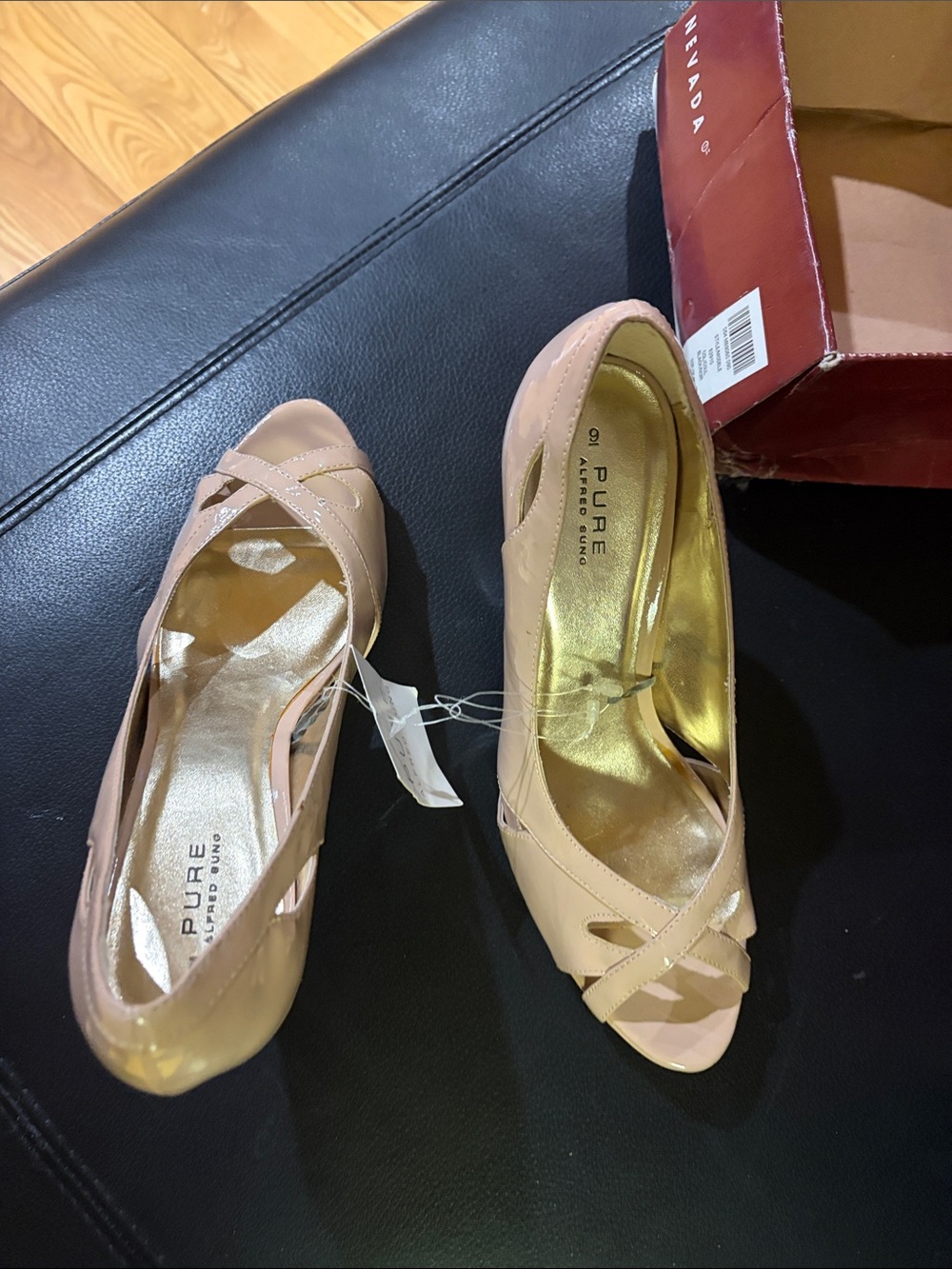 ALFRED SUNG Nude Pink Open-Toe Slingback Heels